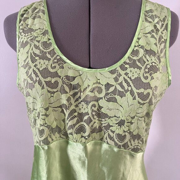 Victoria's Secret Sz M Y2K Lime Green Lace and Satin Slip Dress Lingerie - Picture 5 of 8